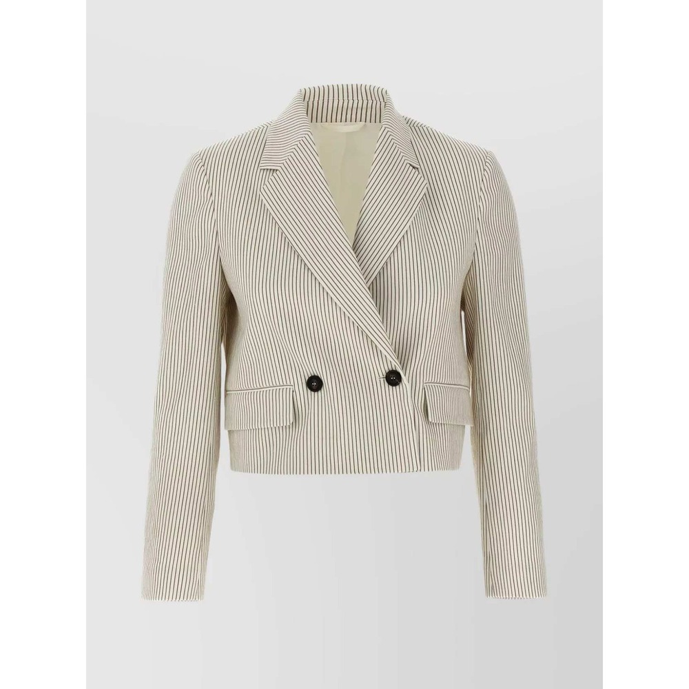 Brunello Cucinelli Womens‎ Pinstripe Linen Cotton Cropped Blazer Monili Trim 44